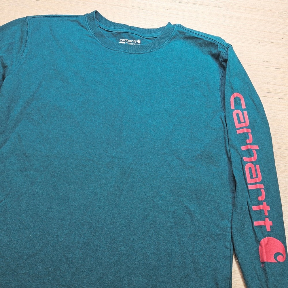 Carhartt Dearborn Long Sleeve Loose Shirt Women M Teal Graphic TK0231-W Workwear